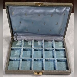 Vintage Mele MCM Gray & Green Vinyl Exterior Jewelry Box